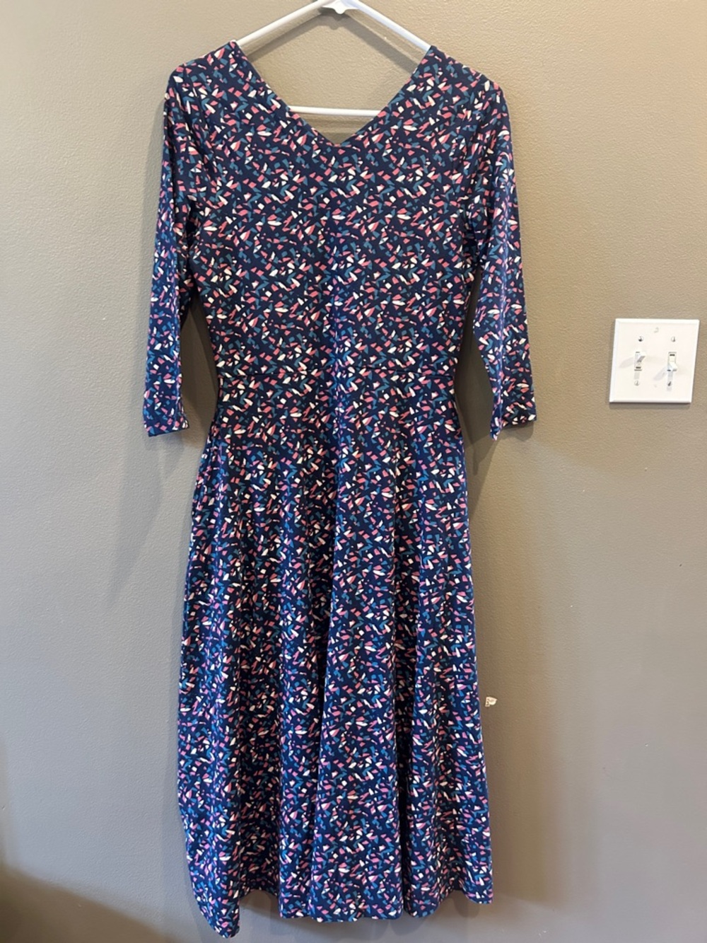 Pact Dress Womens M Fit & Flare Midi 3/4 Sleeve blue geometric print - Picture 5 of 5
